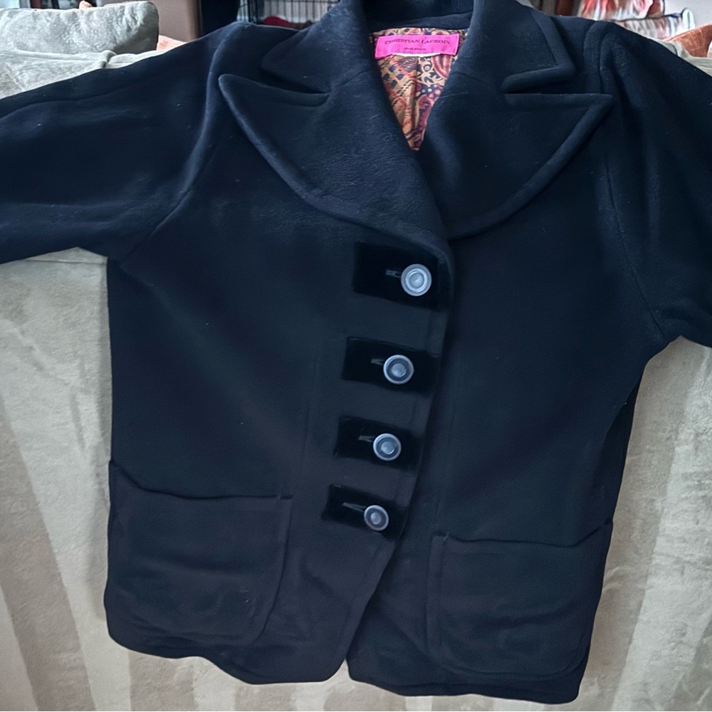 1990’s wool blazer/jacket with velvet stripes on the sleeves. Fits 12 or 14
